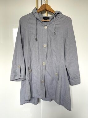 Tahari blue linen hooded swing jacket Medium